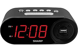 SHARP Digital Senior Alarm Clock with 2 AMP High-Speed USB Charging Power Port