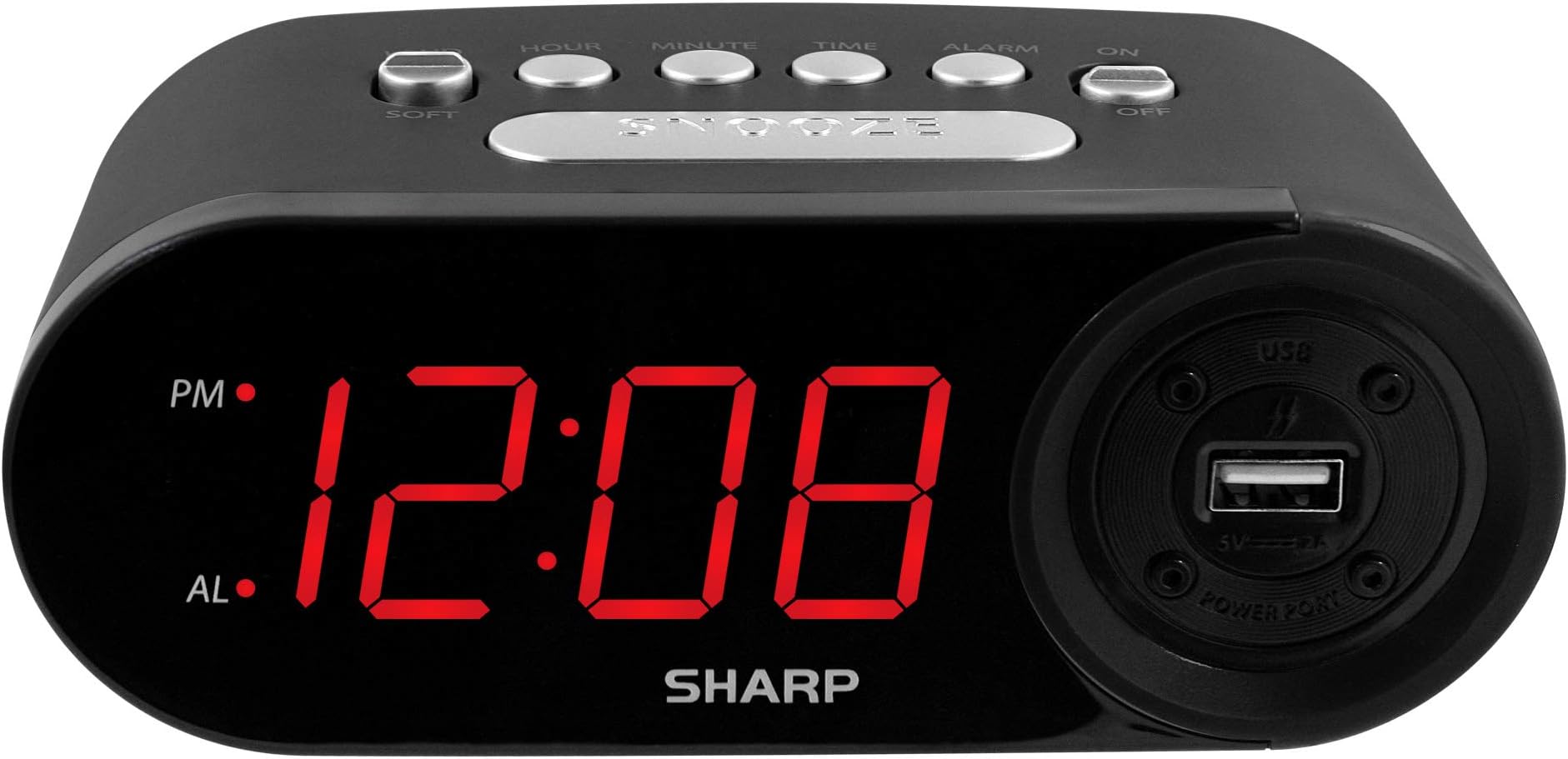 Sharp Digital Easy to Read Alarm Clock with 2 AMP High-Speed USB Charging Power Port - Charge Your Phone, Tablet with a high Speed Charge! Simple, Easy to Use Operation, Midnight Black