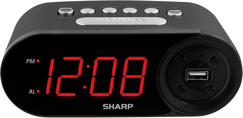 Reloj despertador digital Sharp con carga USB 2A y pantalla LED roja