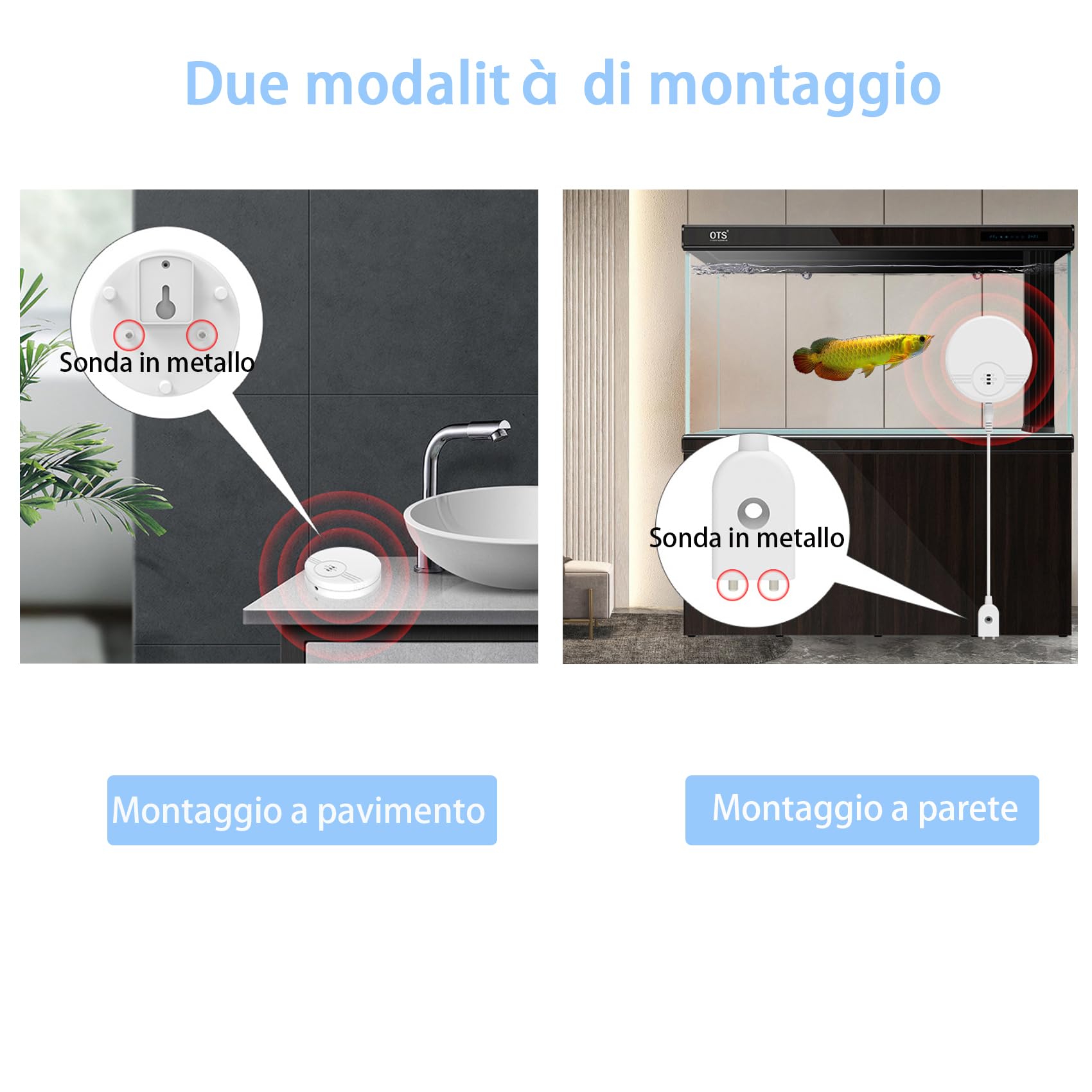 Rilevatore di perdite d'acqua 2 Pack, Sensore allagamento ,Sensore acqua con Batteria 135dB allarme rivelatore di allagamento per scantinati, bagni, lavanderie, cucine, garage e soffitte
