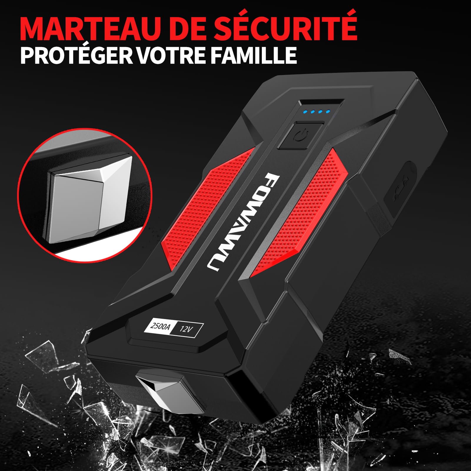 FOWAWU 6000A Booster Batterie Voiture,Démarre Moteurs 9,5L Ess/7,5L Diesel