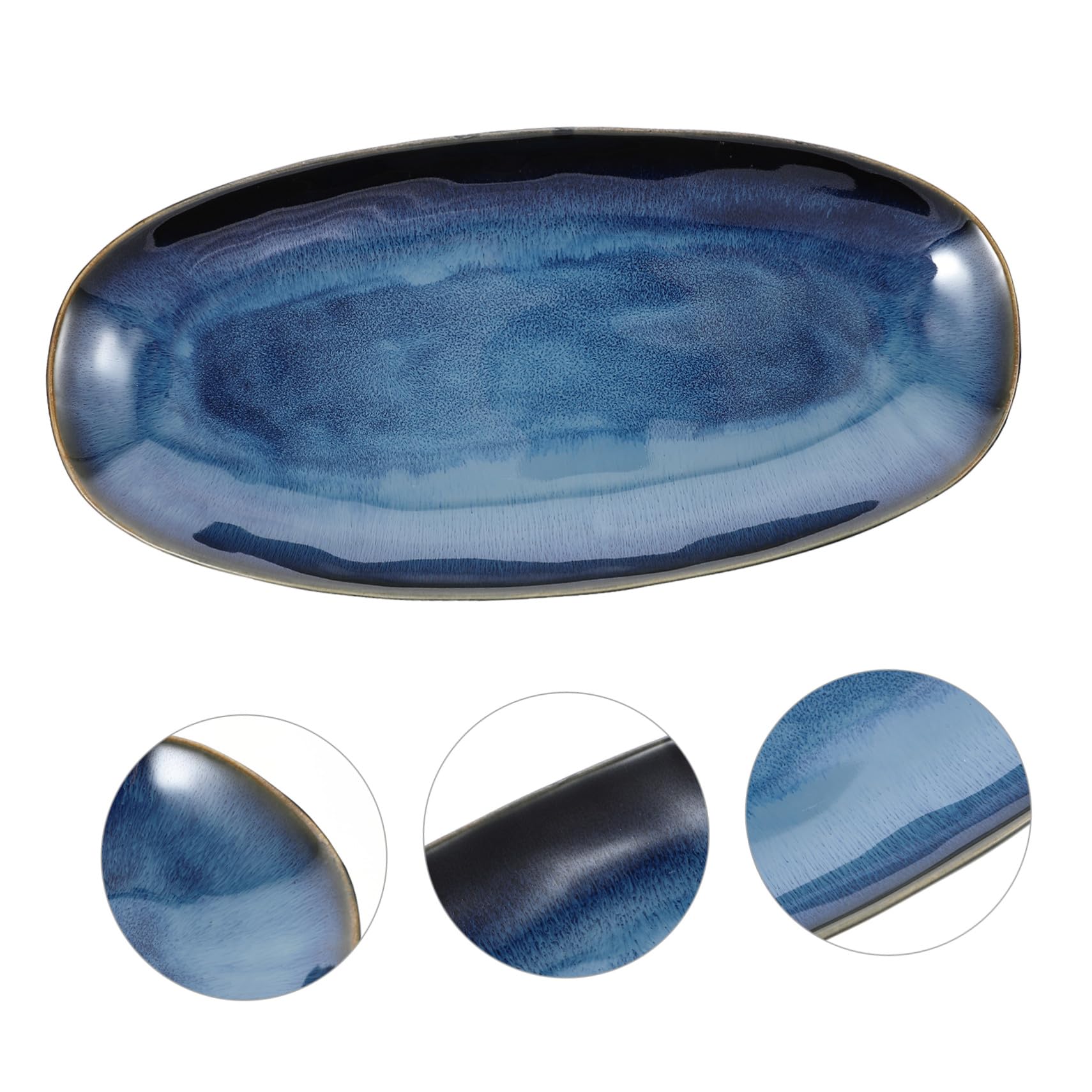 COLLBATH Assiette Sushi en Céramique Bleue, Plat de Service Multi-Fonction