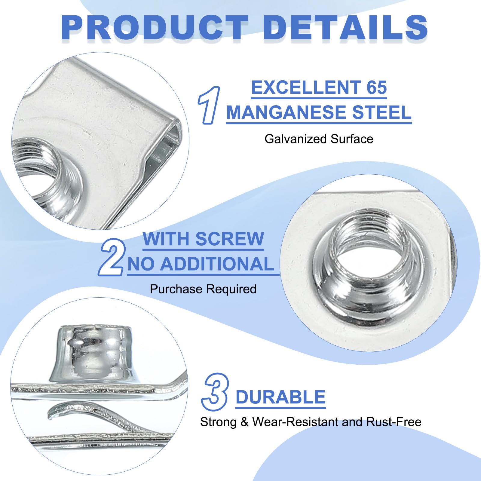 PATIKIL M6-1 Bolt and U-Nut, 10 Pcs Extruded U Nut & Body Bolt Kit Fastener Hardware for Automotive Metal Cars Motorcycles - Image 3