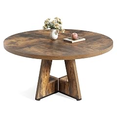 LITTLE TREE Round Dining Table for 4-6 People 47 Inches Dining Room Table with Wooden Pedestal Base Circle