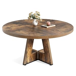 LITTLE TREE Round Dining Table for 4-6 People 47 Inches Dining Room Table with Wooden Pedestal Base Circle