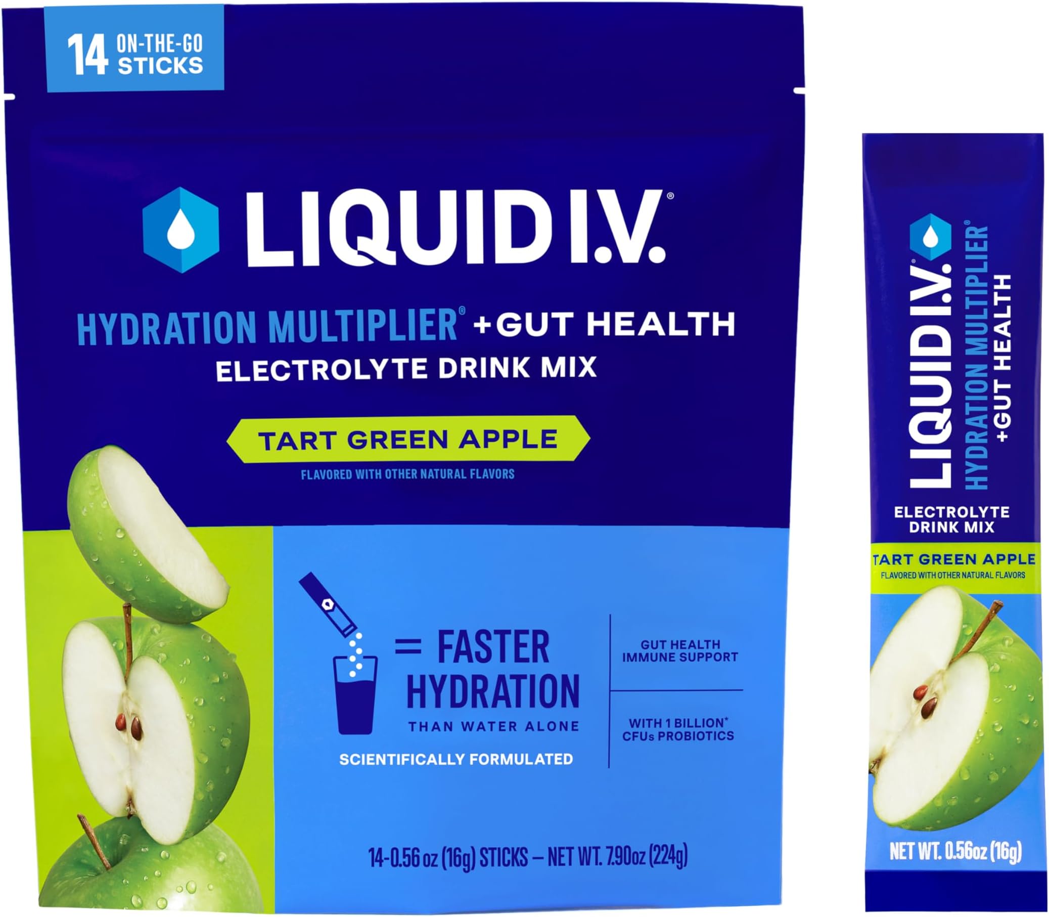 Liquid I.V.® Hydration Multiplier® + Probiotic Kombucha - Tart Green Apple - Hydration Powder Packets | Electrolyte Drink Mix | Easy Open Single-Serving Stick | Non-GMO | 14 Servings (Pack of 1)