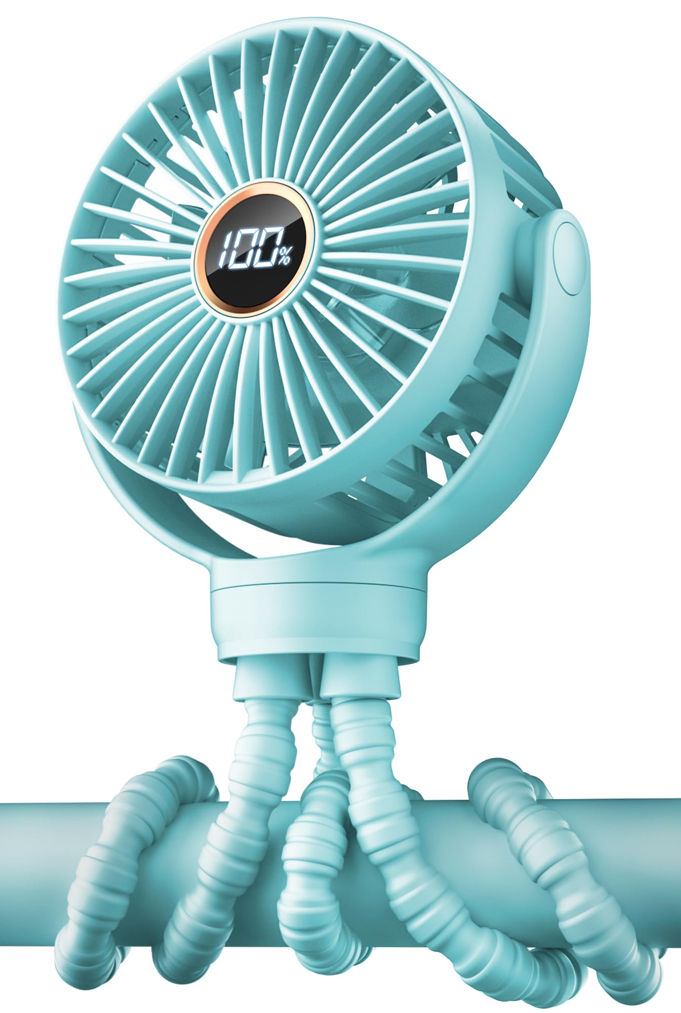 KIDEE Portable Pram Fan, Small Rechargeable Clip On Fan with Digital Display, 2000mAh, 3 Speeds 360° Rotate Mini Cooling Fan for Stroller, Buggy, Car Seat, Crib & Travel — view 9