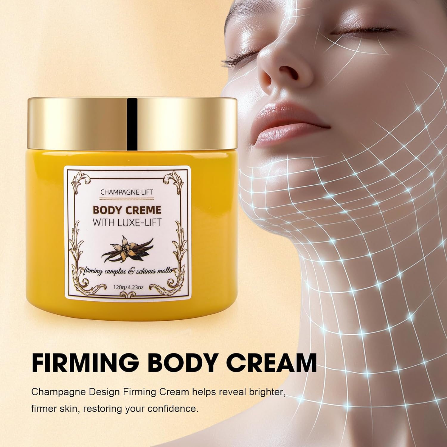 Champagne Body Cream, Champagne Lift Body Creme with Firming Complex & Pink Pepperslim, Deep Hydration & Smoothing Body Cream, Firms & Lifts Arms & Legs, Hydrates Dry Skin, Vanilla Scent - Image 4