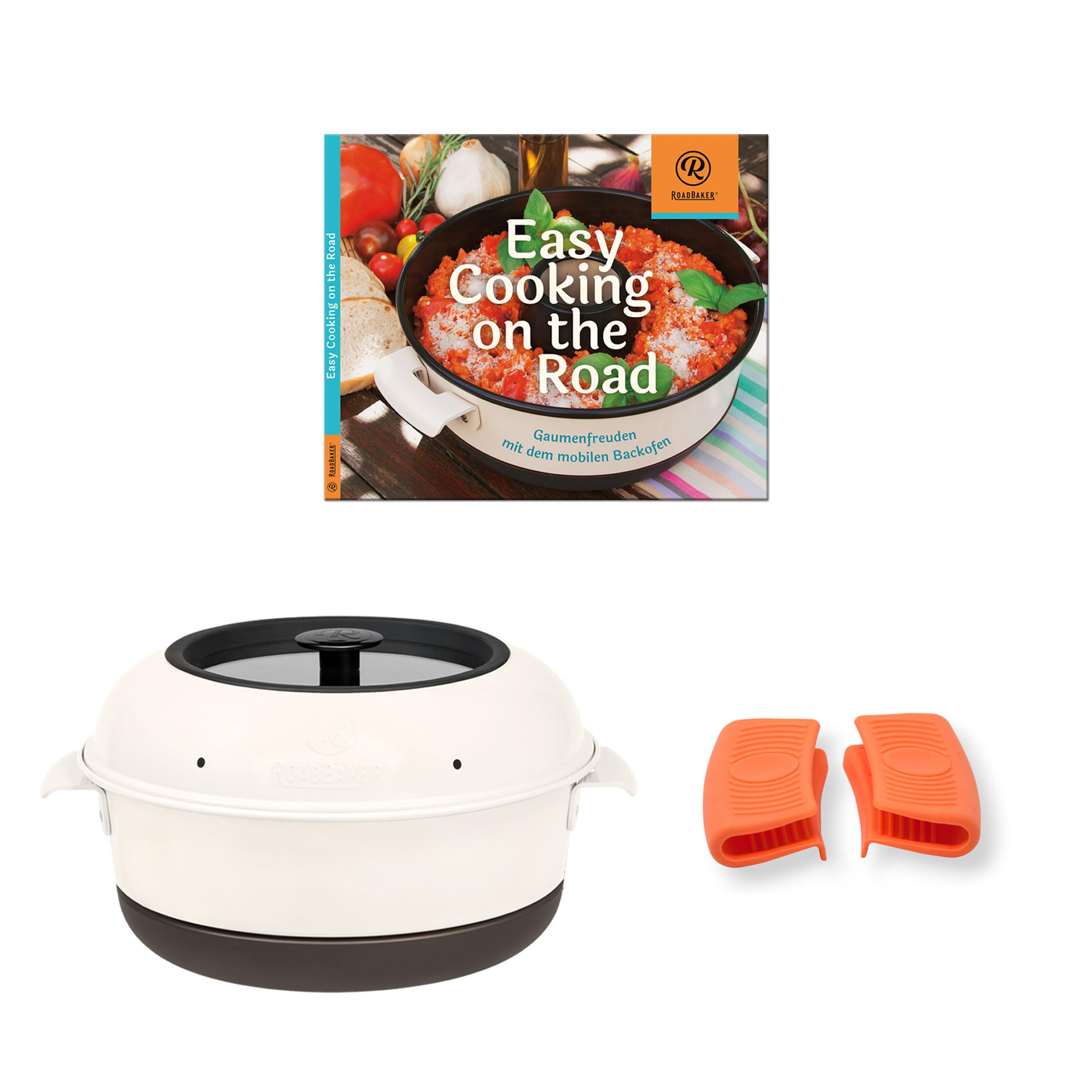 Easy Cooking Set 3-teilig – Mobiler Campingbackofen mit Kochbuch und passenden Griffen | Tragbarer Outdoor Backofen für Camping, Vanlife & Wohnmobil | Gasgrill & Gaskocher Zubehör