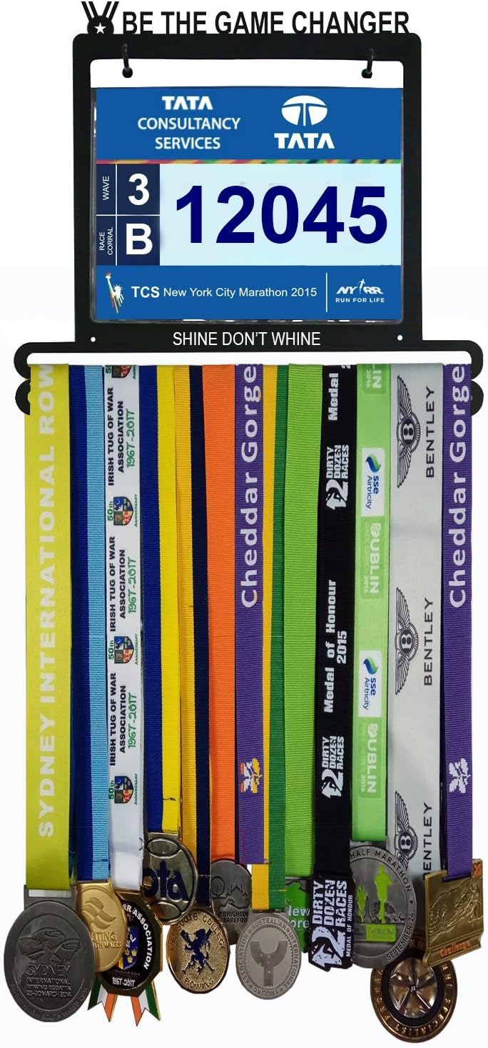 Wall Mounted Medal Hanger| Medal Rack for Runners, Gymnastics, Soccer, Wrestling, Athletics | Unique Race Bib Holder and Medal Display Frame