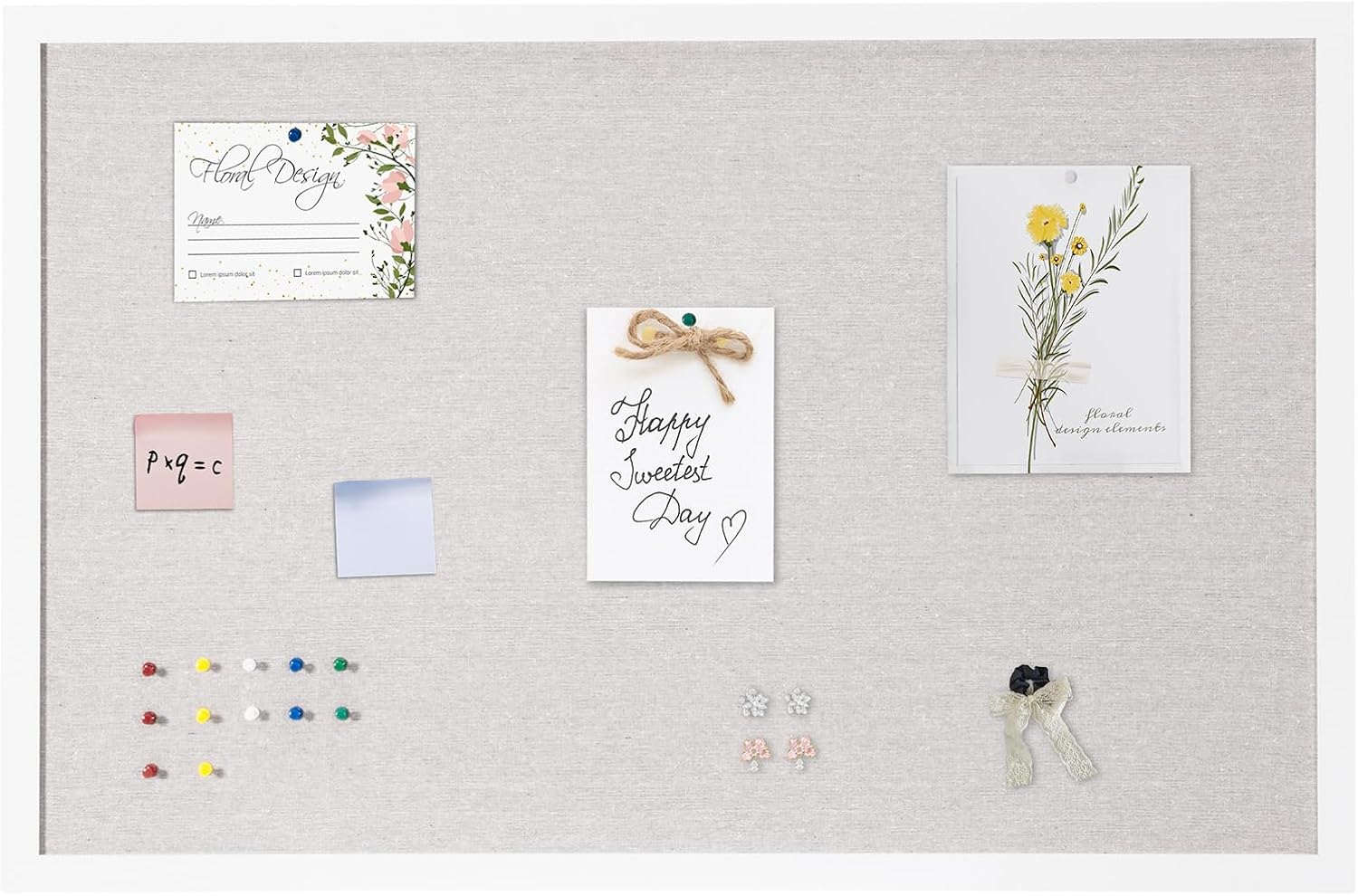 Happybuy 36"x24" White Cork Board with Linen Surface, Wall-Mounted for Easy Use, Ideal for Home, School and Office – Stylish & Functional Noticeboard