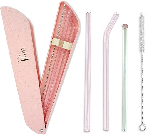 Pajitas de vidrio reutilizables con estuche de viaje, tamaño 0.315 x 0.315 in, pajitas de vidrio de grado alimenticio para batidos, bebidas, batidos