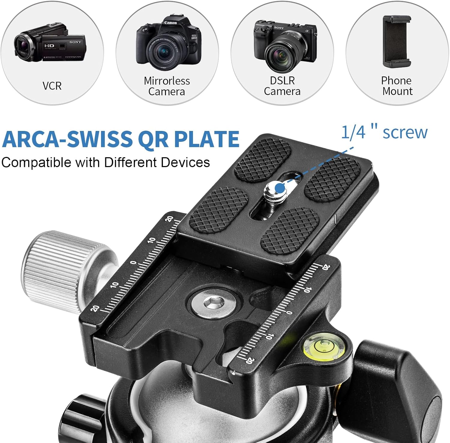 Tripod Ball Head, CAVIX H-46 Metal Ball Head Camera Tripod Head 44lbs/20kg Load with Arca Swiss Quick Release Plate for Tripod, Monopod, DSLR, Camera