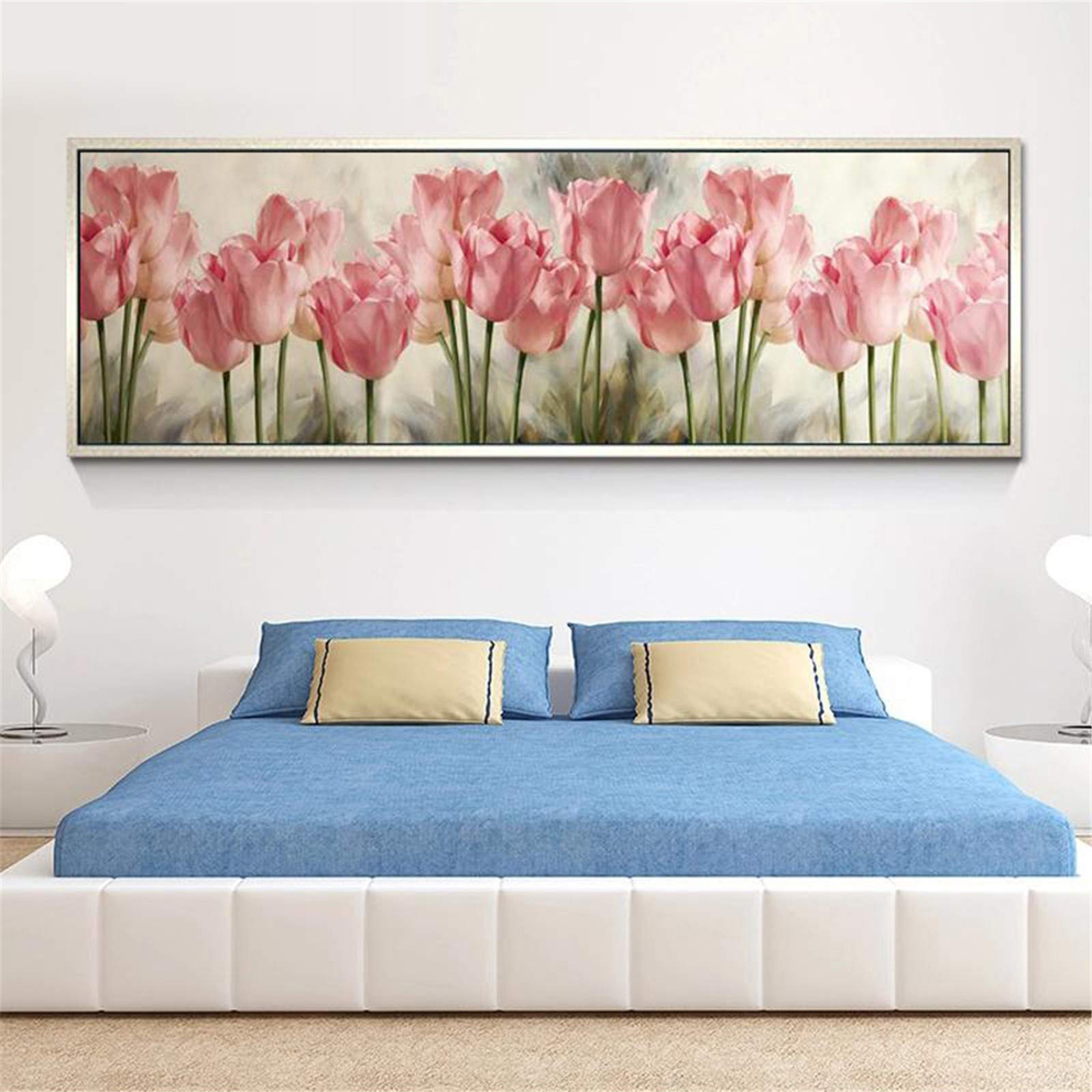 Kit Diamant Peinture Complète Tulipe Rose avec Strass Ronds Haute Brillance pour Toile XXL