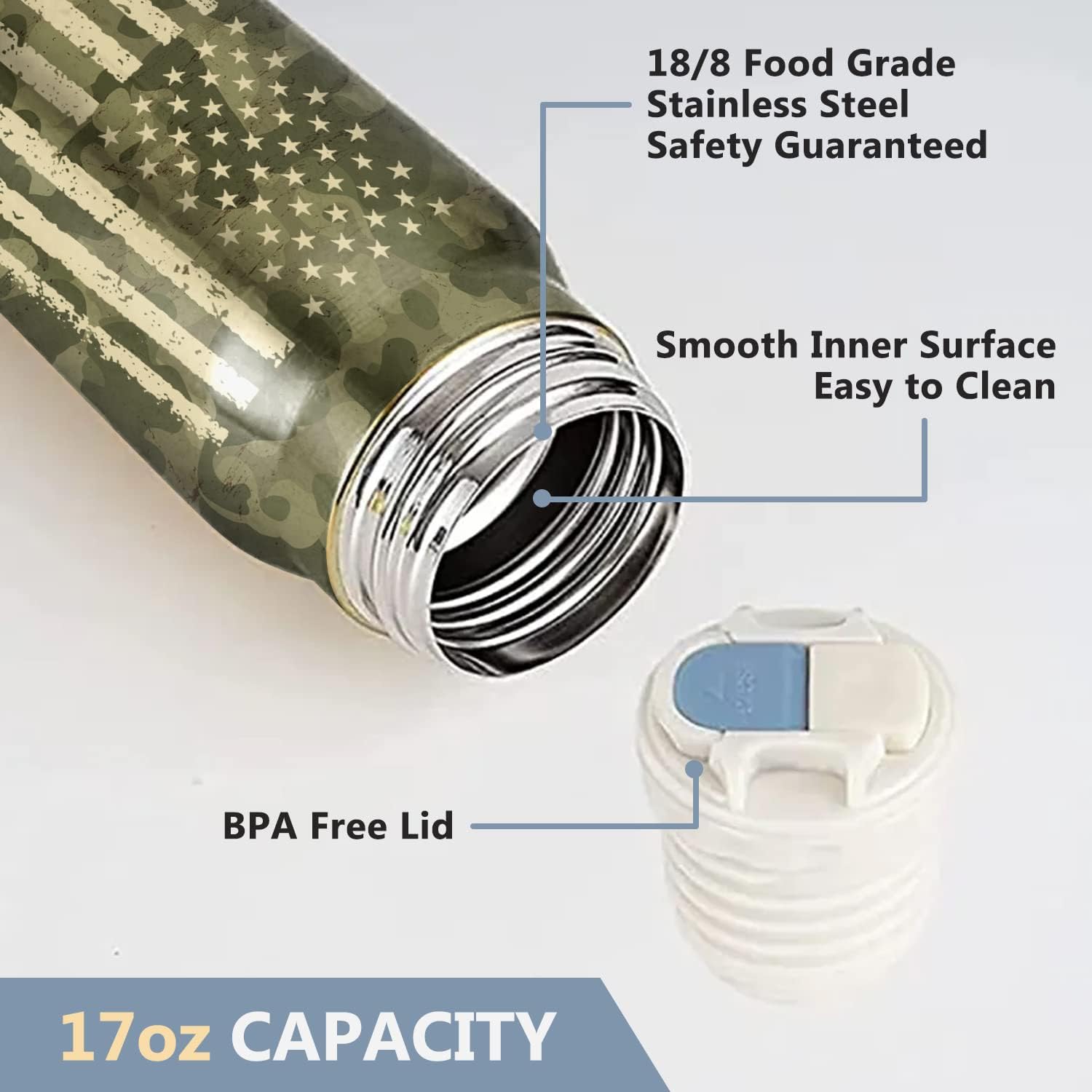 Vprintes Camouflage 17oz Stainless Steel Bullet Tumbler - Christmas Gifts for Dad from Daughter Son, Men Gifts, Birthday Gifts for Men - Image 3