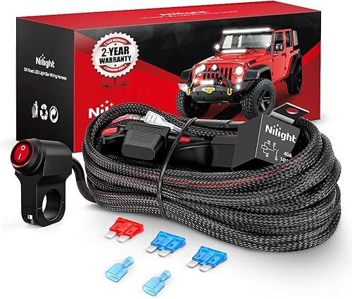 Miniatura 13 de Nilight Kit de arnés de cableado Nylon 16 AWG 2 cables 12V Interruptor de manillar de motocicleta encendido y apagado, fusible de hoja de relé
