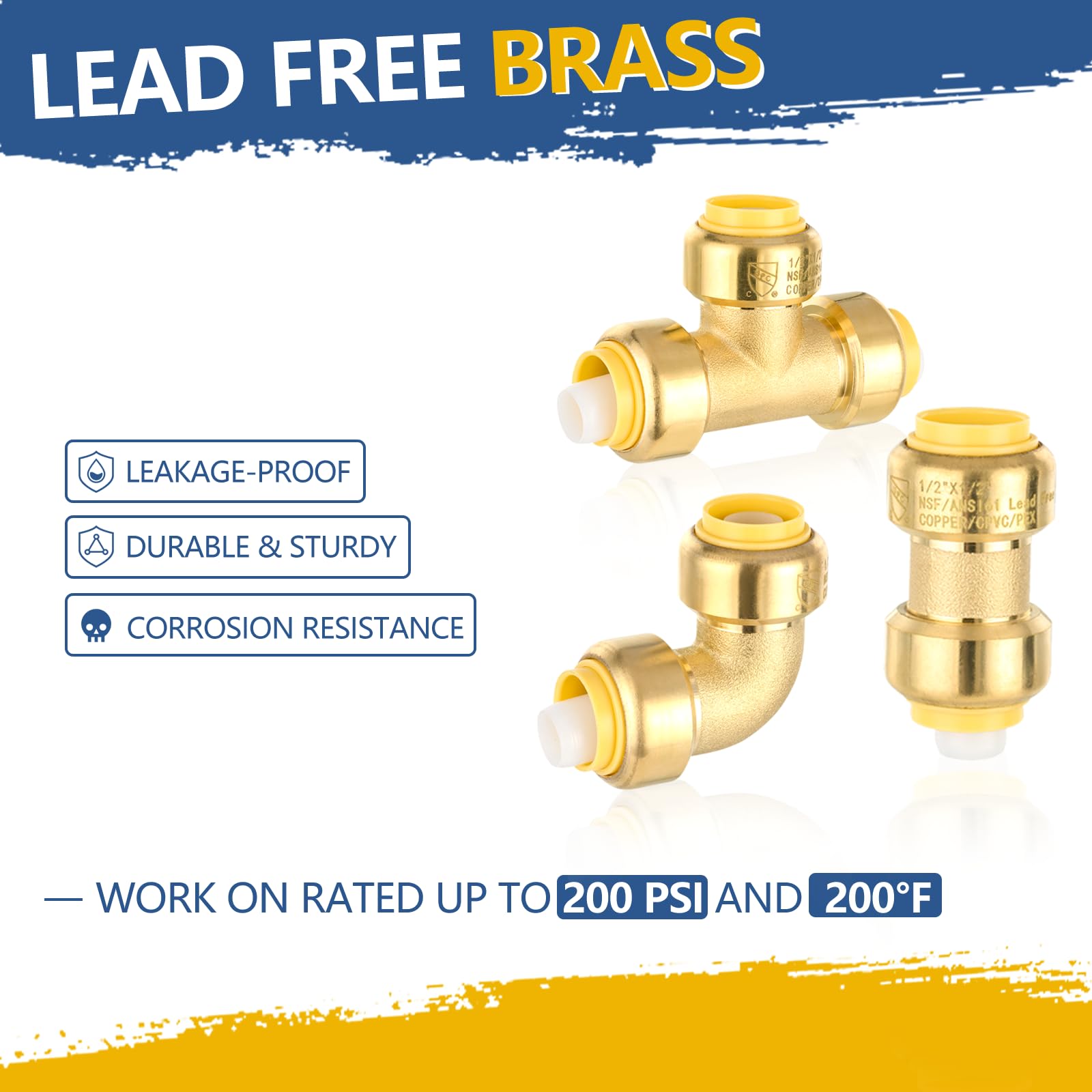 Paquete de 12 accesorios combinados de ajuste a presión de 1/2 pulgada, 5 acoplamientos + 5 codos + 2 piezas en T, empuje para conectar Pex, cobre, CPVC, con clip de desconexión