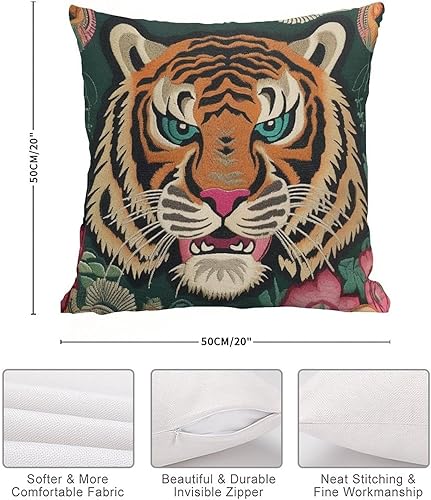 Miniatura 7 de ArogGeld Funda de almohada de tigre colorido estilo chinoiserie, funda de almohada europea de tigre tibetano, funda de almohada asiática de 20 x 20