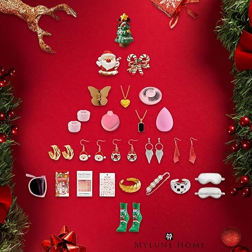 Miniatura 8 de MH MYLUNE HOME Calendario de Adviento 2024, 24 cajas individualmente en caja de belleza y joyería, regalos de Navidad para mujeres, juego de regalo