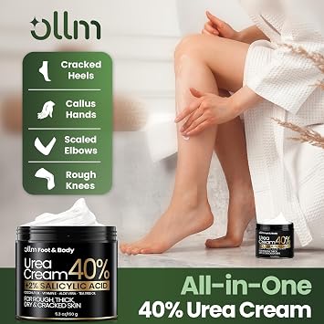 Urea Cream 40 Percent for Feet - Foot Cream for Dry Cracked Heels, 2% Salicylic Acid for Callus Remover, Maximum Strength Repair Skin, Soft & Smooth 40% Urea Lotion Moisturizer Elbows Hands Knees