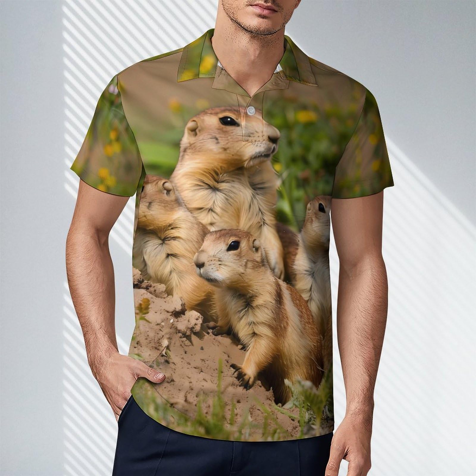 Cute Prairie Dogs Novelty Men's Short Sleeve Shirts Funny Golf Tennis Work T-Shirt Sport Tee XL