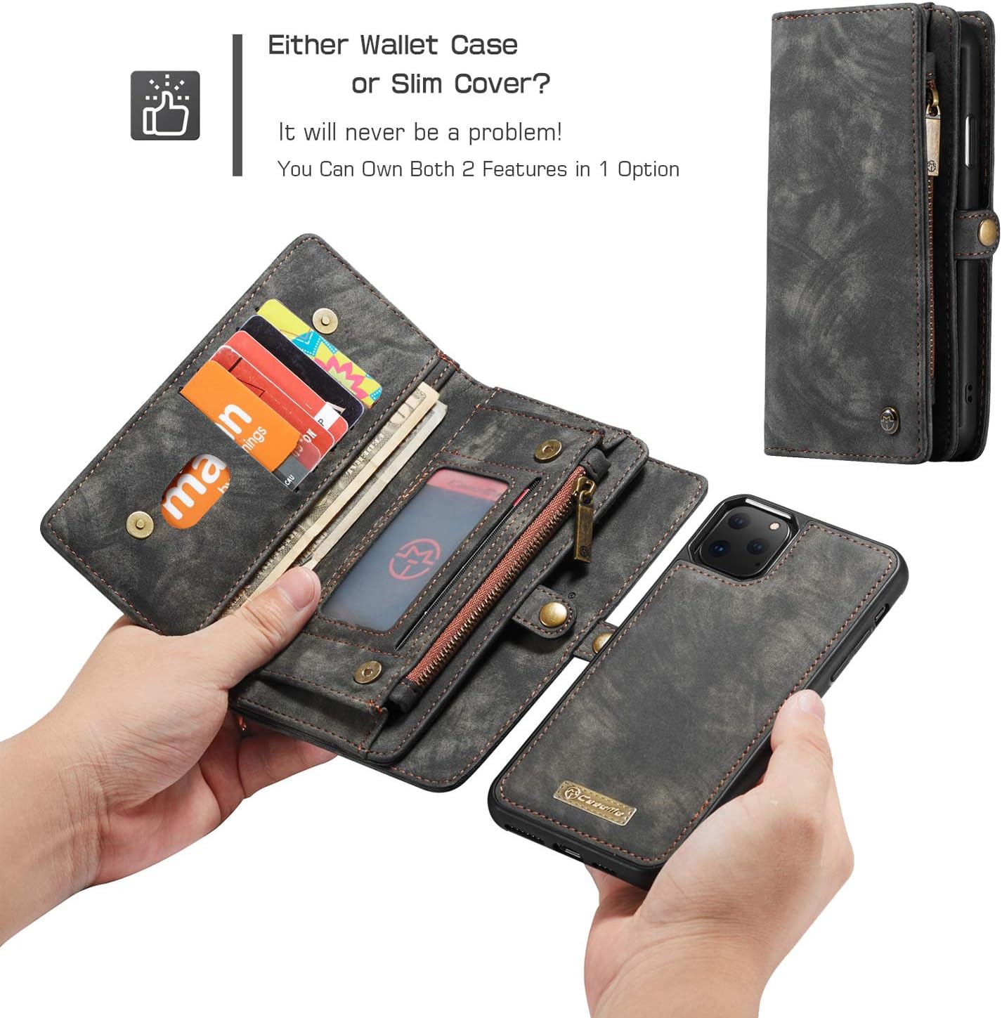 Best Cyber Monday 🔥 iPhone 11 Pro Max Wallet Case,AKHVRS Handmade Premium Cowhide Leather Wallet Case,Zipper Wallet Case Cover [Magnetic Closure] Detachable Magnetic Case & Card Slots for iPhone 11 Pro Max 6.5 - Black