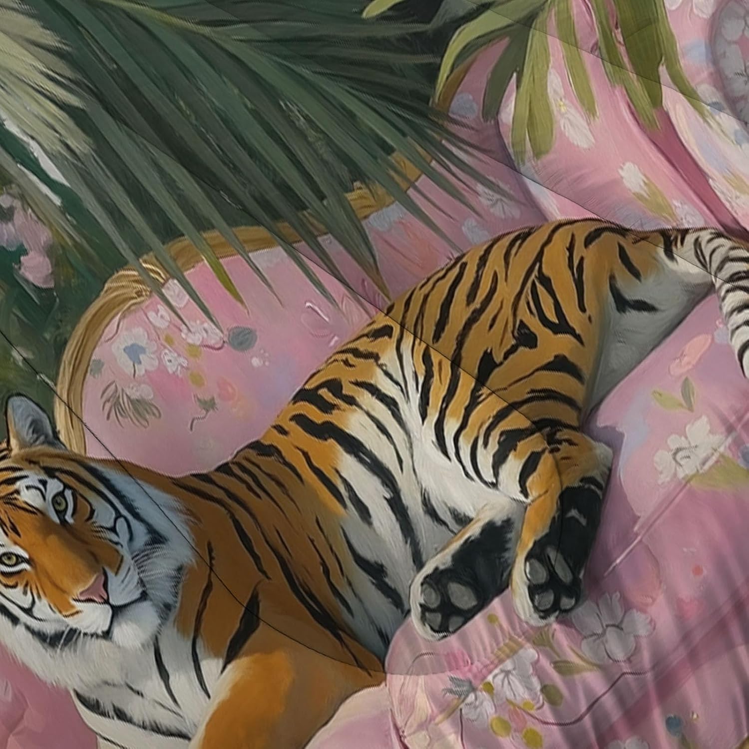 Kids 90" x 90" Coverless Duvet for All Seasons, Reversible Washable 3 Quilt with Watercolor Tropical Palm Leaves Patterns, Green Comforter with 2 Pillowcases 50x75cm, Queen
