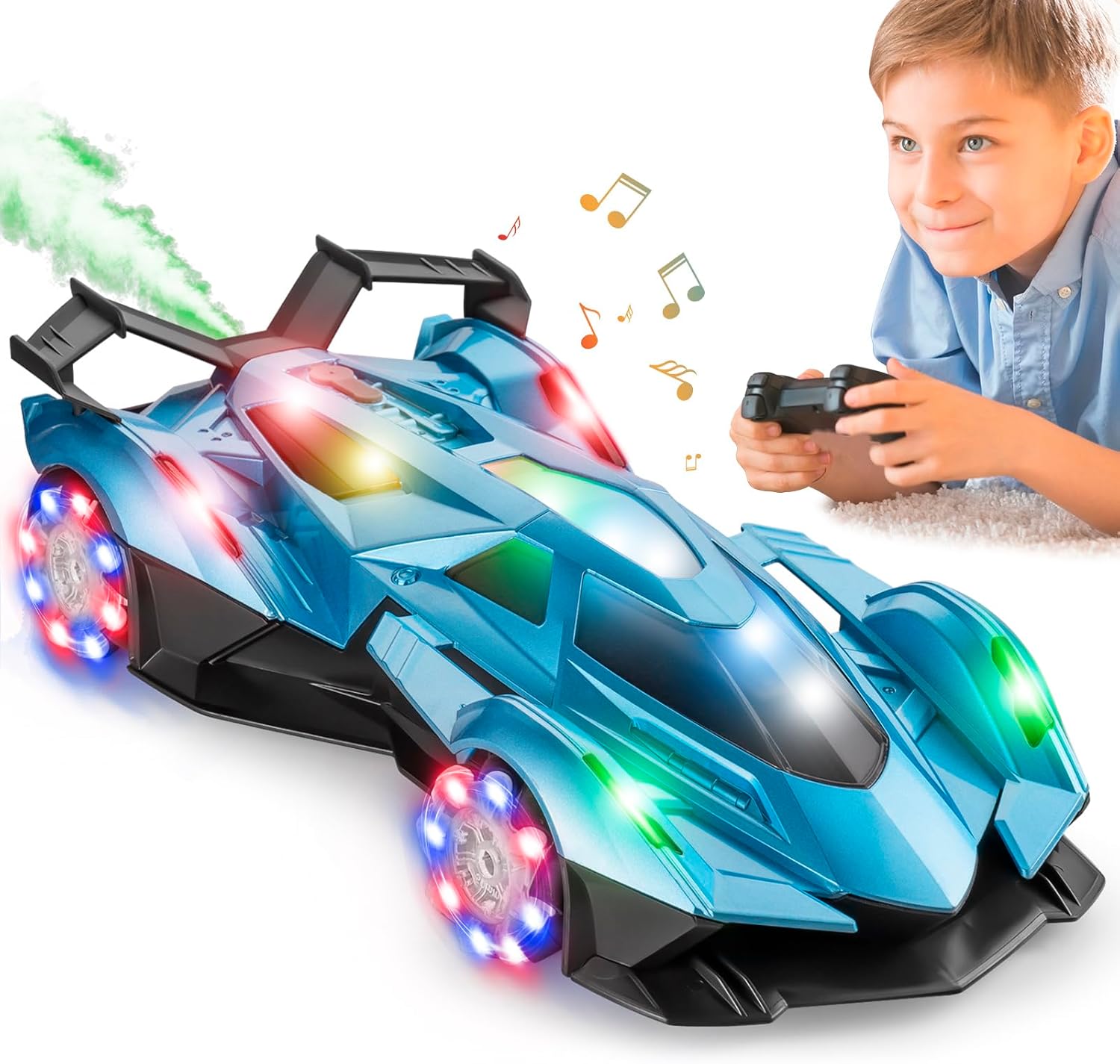 (incomplete) SASBSC Lambo Remote Control Car for Boys 4-7 8-12 Drift Rc Cars with 360° Rotation, Spray, Music & Lights 1:12 Rechargeable Rc Car Toys 10-12km/h Sport Race Toy Cars Gifts for Kids (Blue)