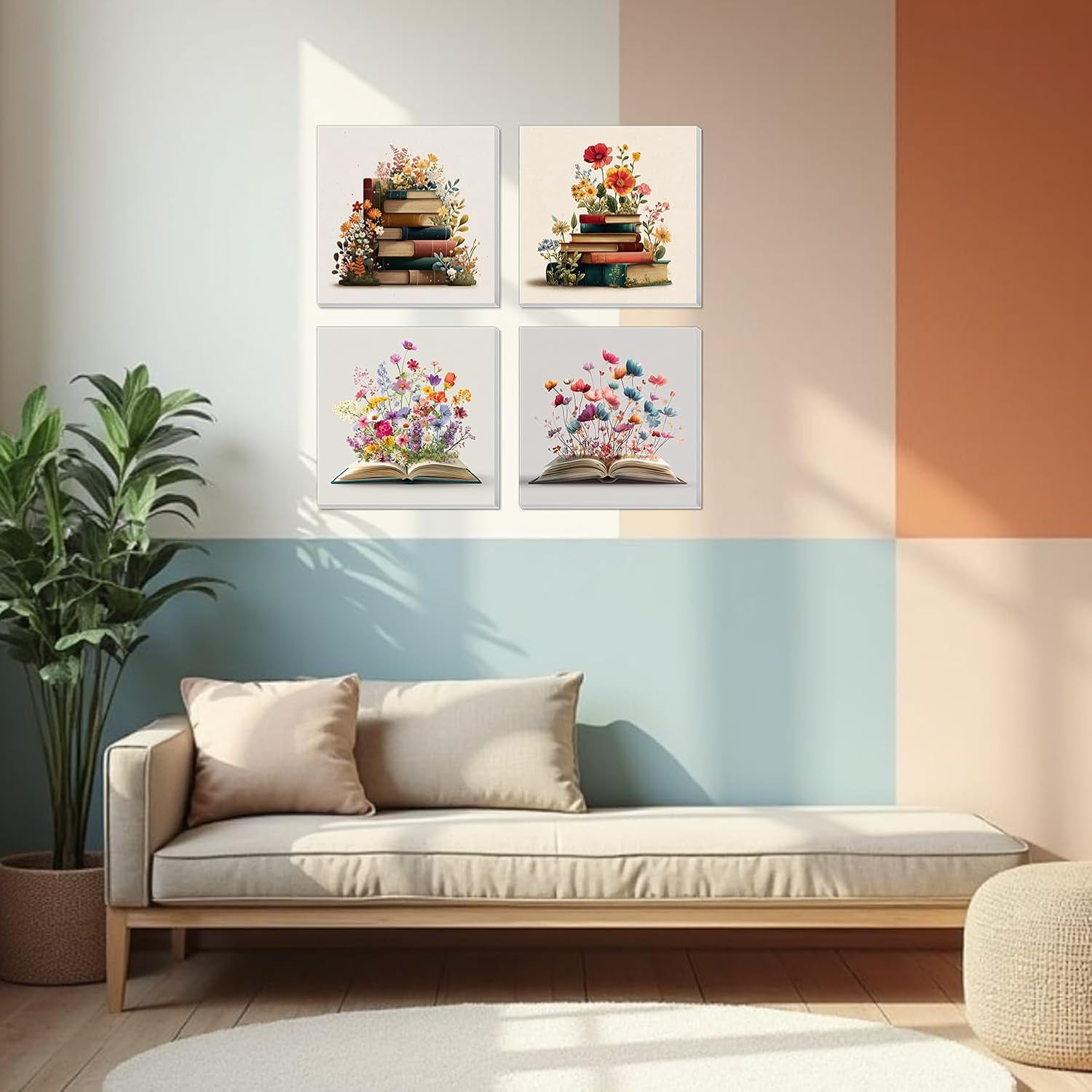 Banket 4 Pack Framed Paint By Numbers Kit for Adults Beginner Book Adult Paint By Number Kits on Canvas Flowers Painting By Numbers for Adults with Frame DIY Painting Kits for Home Wall Art 8x8 Inch