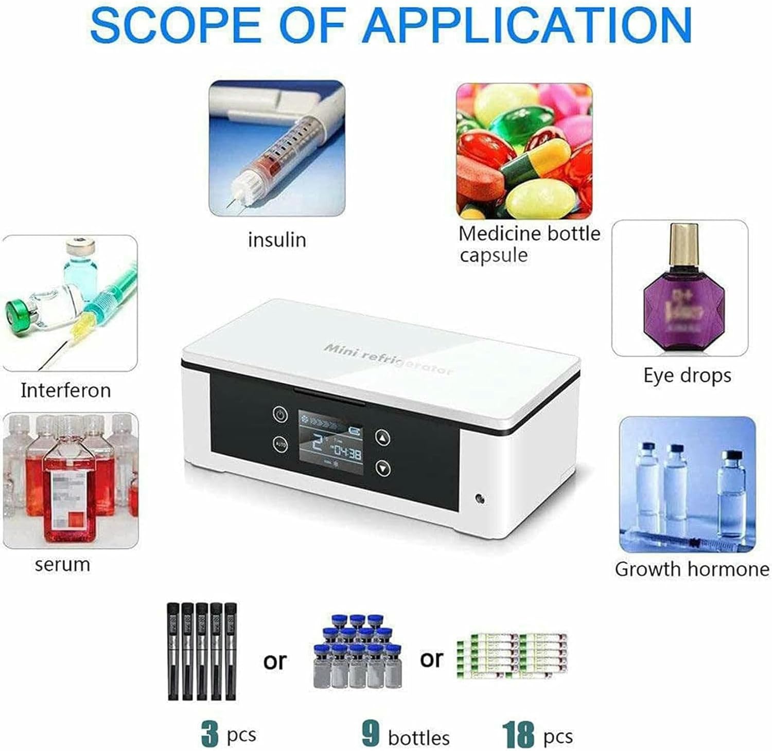 Insulin Refrigerator, Mini Cooler, Large Capacity Portable Refrigerated Box Insulin - Refrigerator Portable Electric Cooler Interferon Insulin Drug for Car or Home Travel,1battery