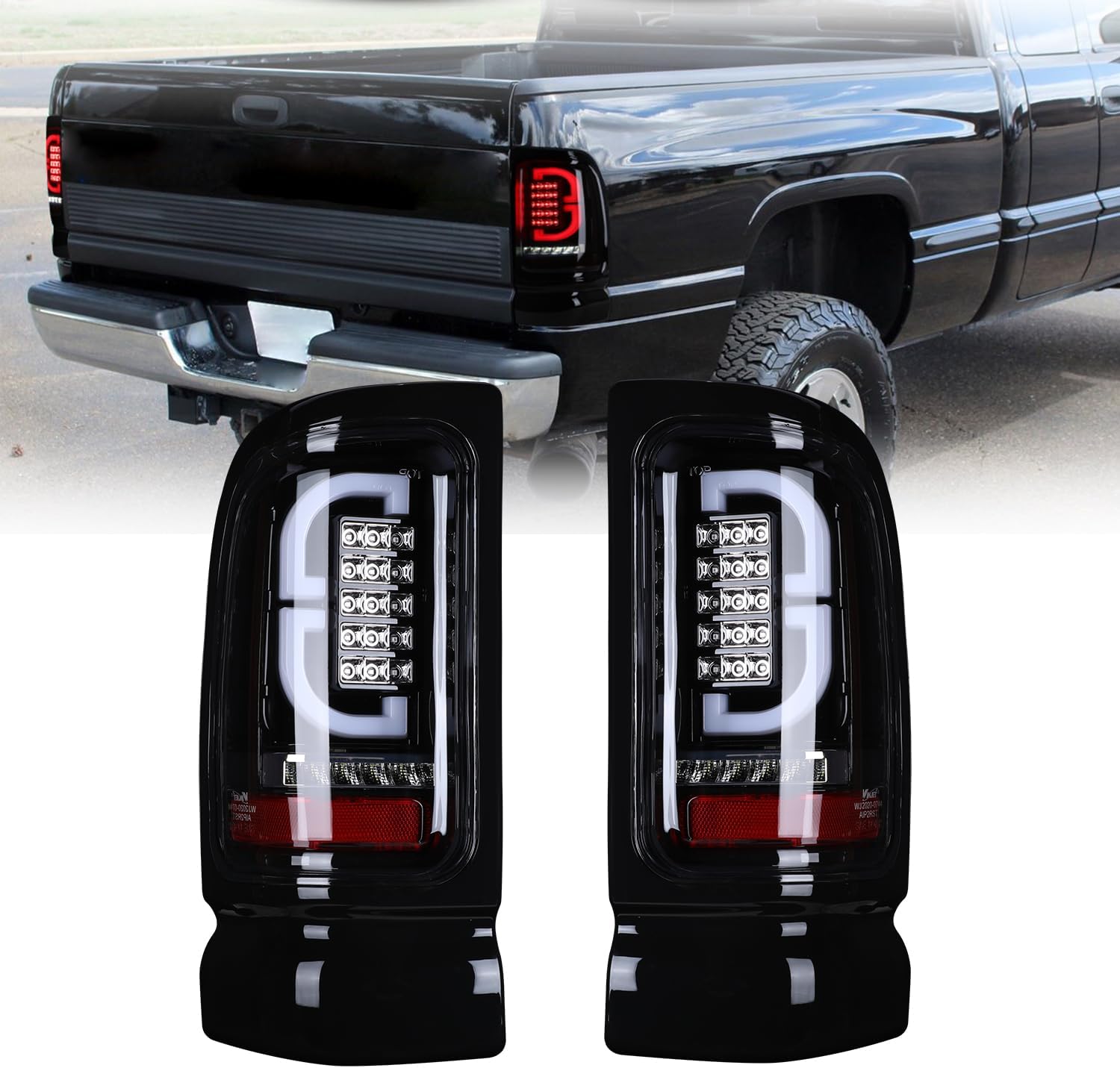 Nixon Offroad LED Tail Lights for 1994-2001 Dodge Ram 1500 2500 3500 (Including for 2002 Dodge Ram 2500/3500, for 1995-2002 Dodge Ram 4000) Full LED Rear Lamps Assembly with Running Lights, Clear Lens