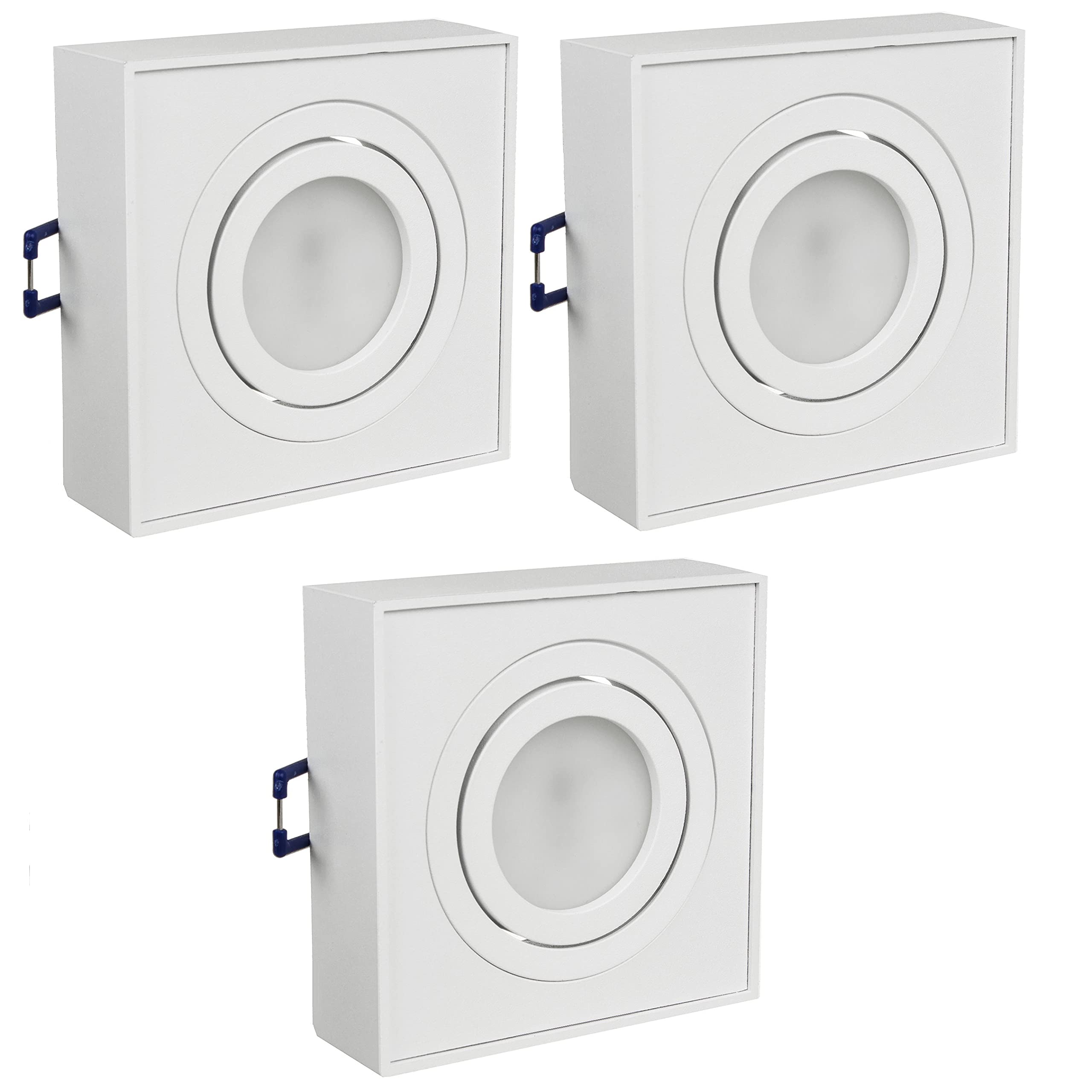 MacleanMCE464 W Luminaria Empotrable GU10 Marco de Foco Empotrable Plafón Empotrable máx 35W IP20 (3x Luminaria cuadrada- incl. bombilla 7W, Blanco)