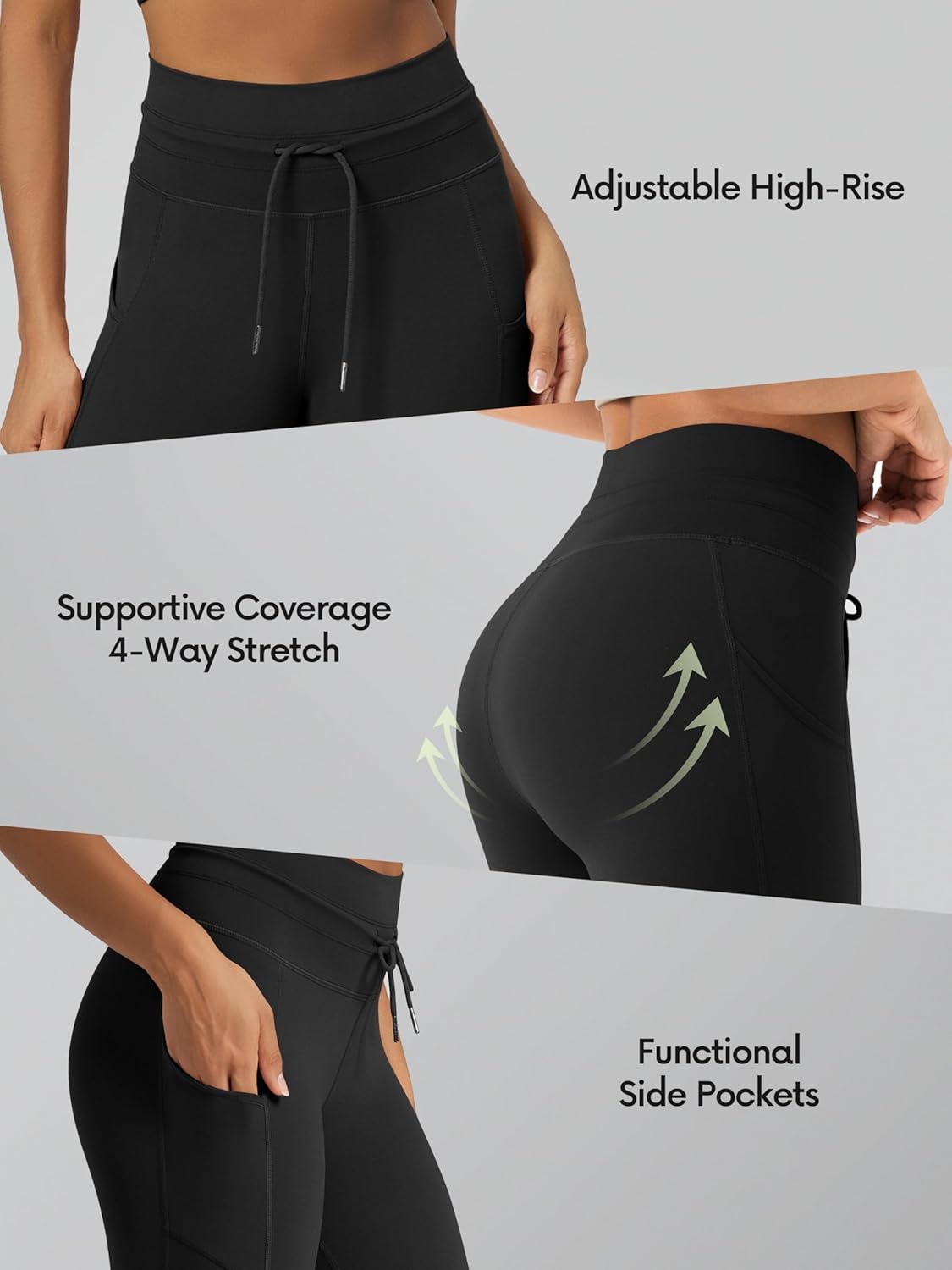 ODODOS Women's Drawstring Tie Daily Pocket Leggings 25" / 28" High Waist Workout Yoga Pants - Image 6