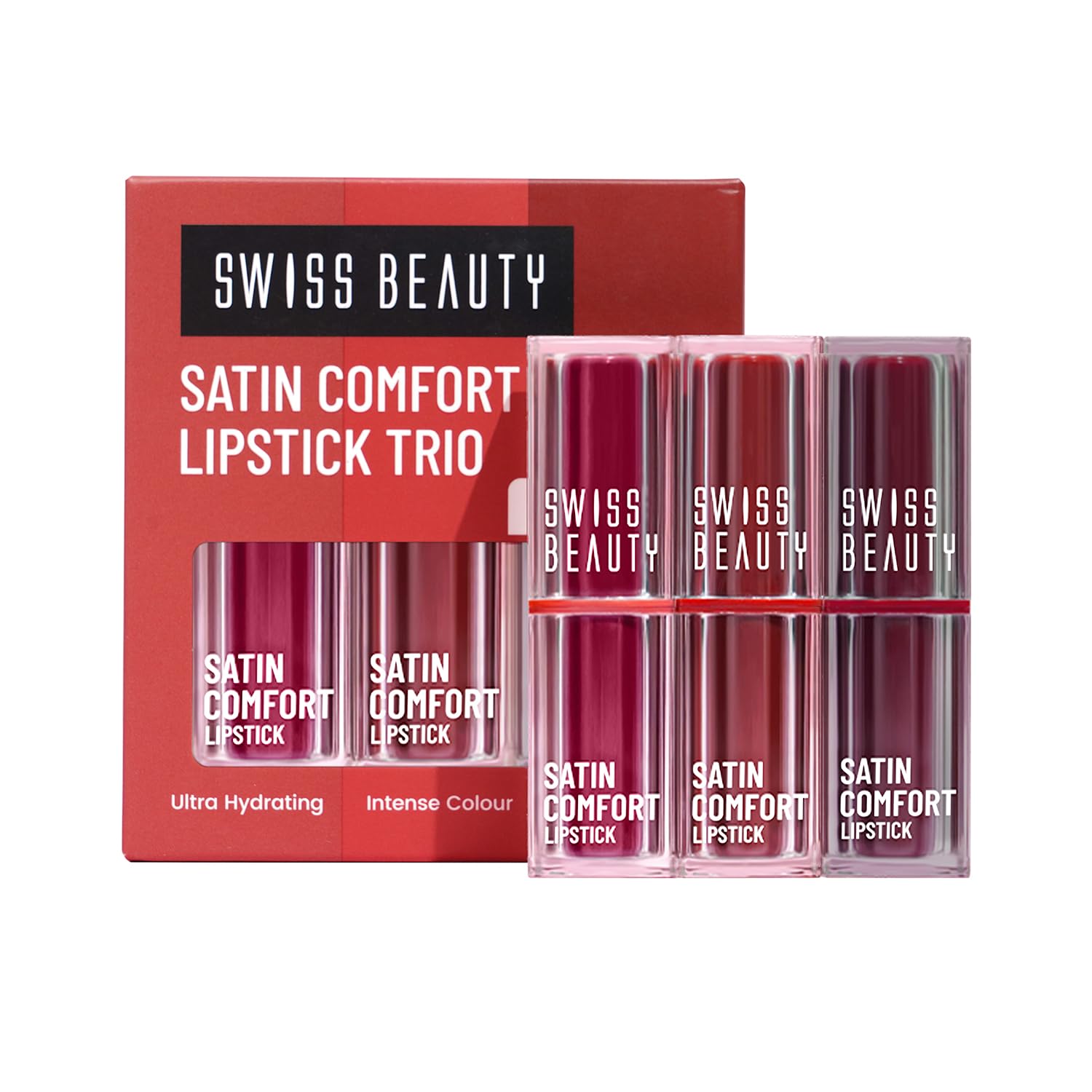 Swiss Beauty Satin Comfort Lipstick Trio 3-in-1| Ultra-Hydrating | Highly Pigmented | Smooth Glide | Satin Matte Finish | One-Swipe Application | Shade- 3-Red & Maroon, 9gm-image-13