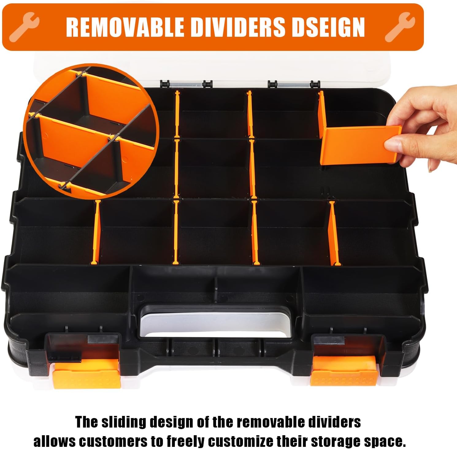 BIG RED AG322R Torin Double Sided Tool and Hardware Storage Box: Portable Small Parts Organizer with Removable Plastic Dividers for Tools, Small Items and Jewelry, Black/Orange