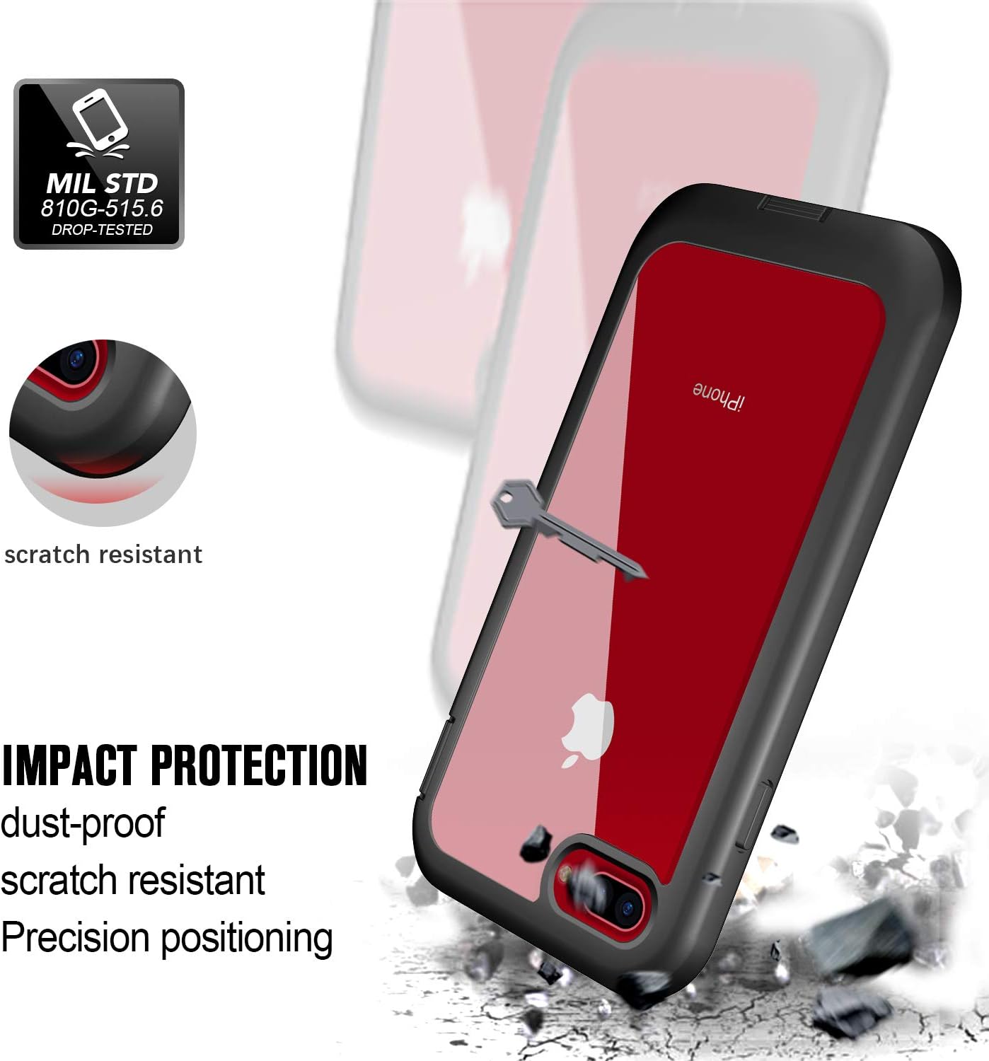 Eonfine Clear Designed for iPhone 7 Plus Case/iPhone 8 Plus Case, Full-Body Heavy Duty with Built-in Screen Protector Rugged Clear Shockproof Case for iPhone 7 Plus/iPhone 8 Plus 5.5inch(Black+Clear)