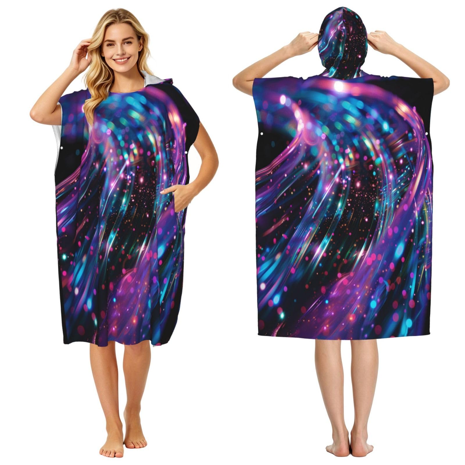 KLGRTJHK Colorful Flowing Light Adult Hooded Beach Poncho Towel 43"X35"