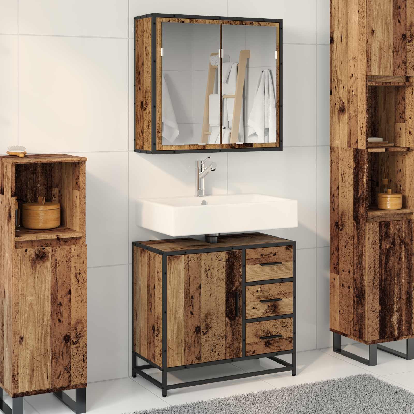 Conjunto de muebles de baño de madera con armario bajo lavabo