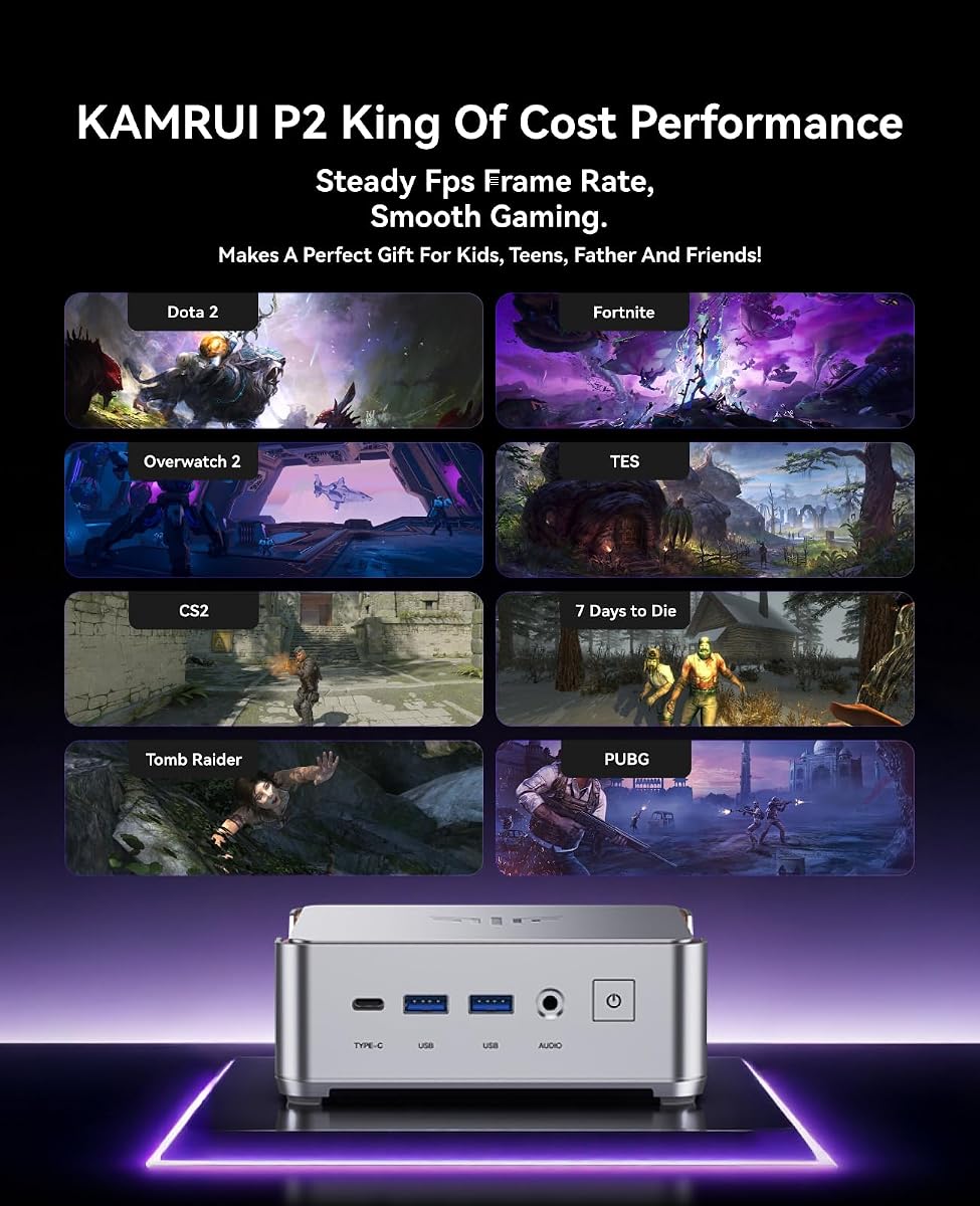 KAMRUI Pinova P2 Small Gaming PC, Core i5-12600H(Beats 1185G7/12450H), 16GB DDR4 512GB SSD Micro PC, 12C/16T,4.5GHz,Triple 4K Display(DP+HDMI+USB-C)/WiFi6/BT5.2 Desktop Computers Home/Office/Business Core i5-12600H/16GB+512GB — view 4