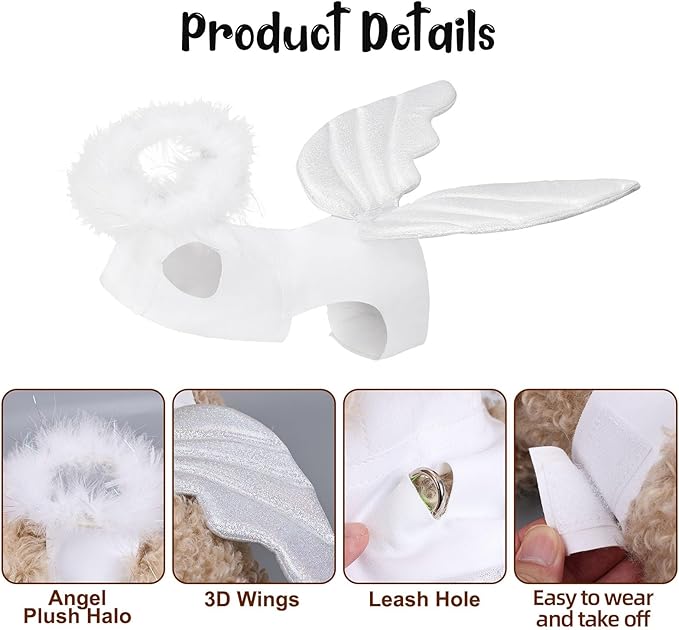 Disfraz de Ángel con Halo y Alas para Perros Pequeños HDKUW Talla M miniatura 2