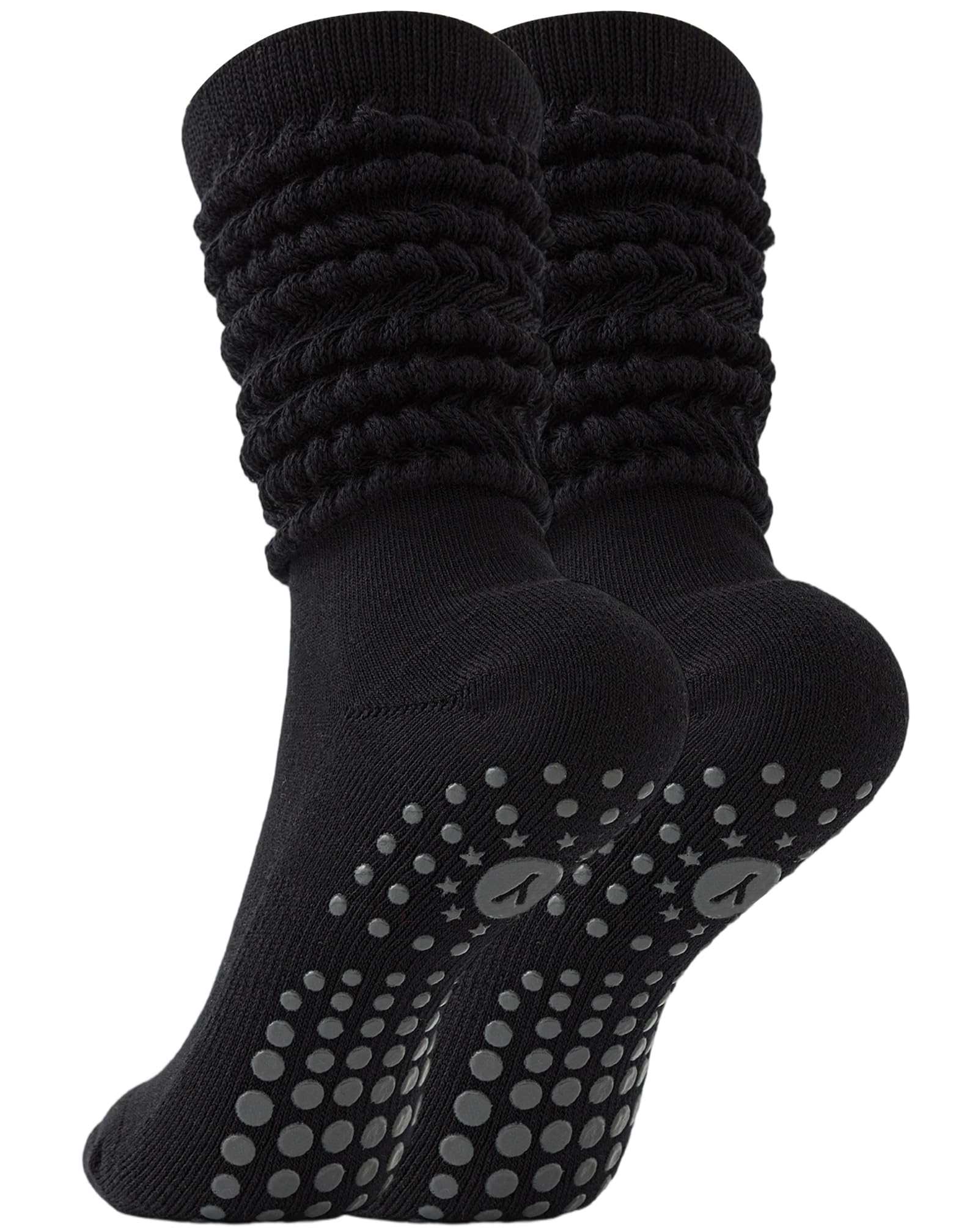 Yawlsow 1/3 Paar Pilates Grip Socken für Damen Yoga Rutschfeste Slouch Socken Baumwolle Kniestrümpfe Stulpen Extra lange Scrunch Kniehohe Stiefelsocken für Barre Workout Krankenhaus Zuhause