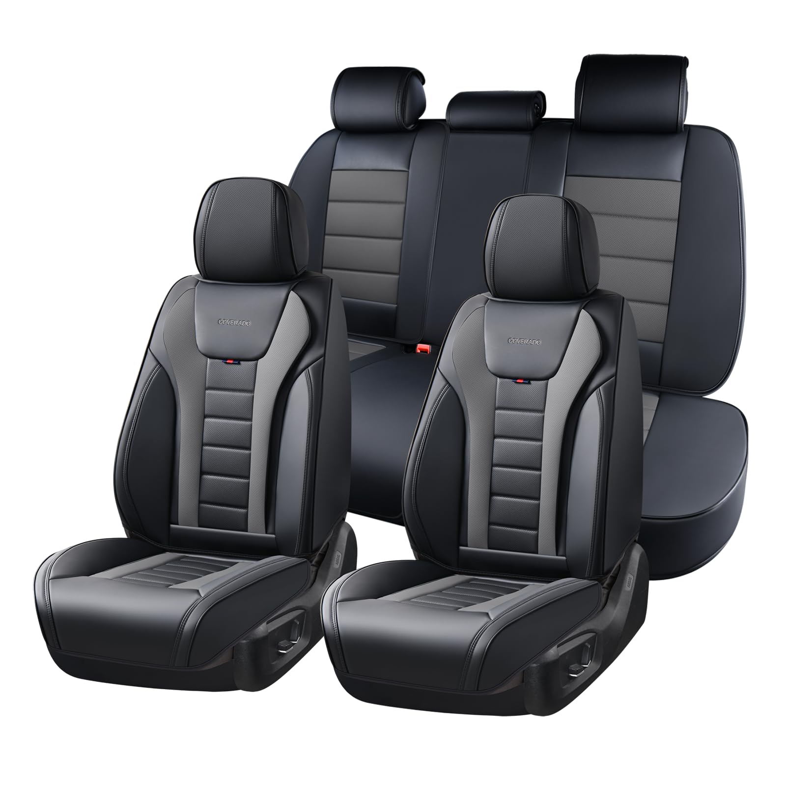 Coverado Car Seat Covers Full Set, Seat Covers for Cars, Front Seat Covers and Back Seat Cover Waterproof Leather Automotive Seat Cover, Universal Car Interior Protectors Cushion for Most Cars