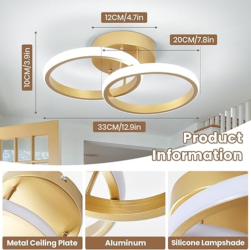 Miniatura 5 de CANEOE Lámpara LED para pasillo, 6000 K, luz blanca fría moderna de techo, lámparas de techo cuadradas doradas para pasillo, sala de estar,