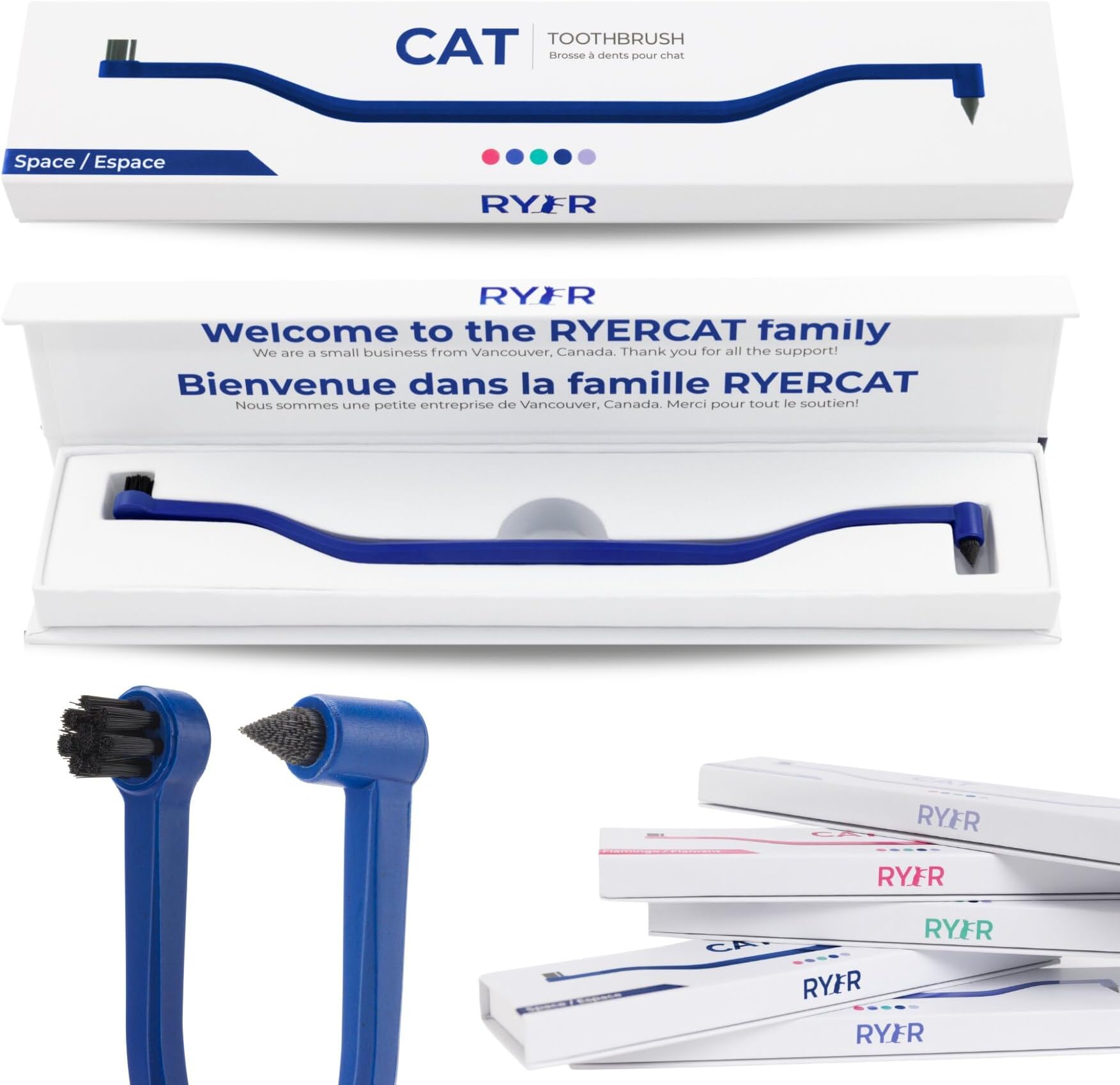 RYERCAT Dual Sided Cat Toothbrush - Kitten Toothbrush with Micro Head to fit into Cat/Kittens Mouth - Cat Dental Care Supplies - Pet Toothbrush for Cats(Space Blue)