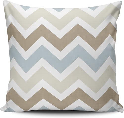 Fanaing Funda de almohada decorativa de cheurón color blanco, azul, gris, marrón y marrón para el hogar, 16 x 16 pulgadas, cuadrada, funda de cojín
