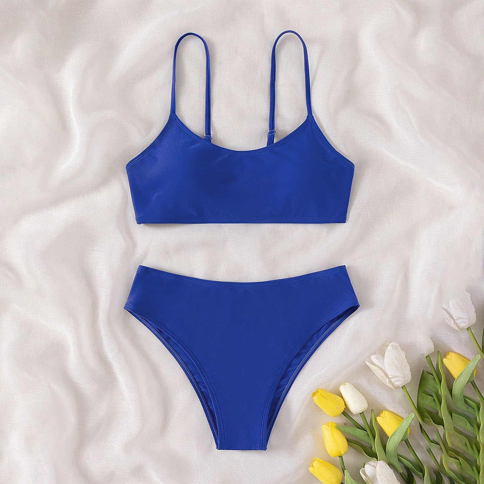 Costumi da Bagno Ragazze 2 Pezzi Tankini Top Estivo Bikini Set con Gonna Tinta Unita Costumi Mare Piscina Spiaggia Swimsuit da Asciugatura Rapida per Bambina 8-14 Anni