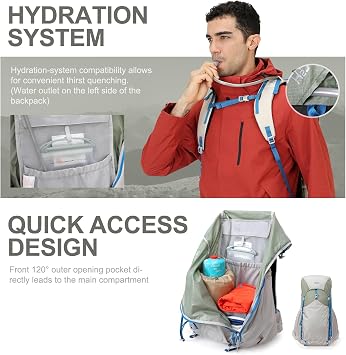 IX INOXTO 55L Internal Frame Waterproof Hiking Camping Backpack with 3L Water Bladder and Rain Cover, Large Lightweight Travel Daypack Rucksack for Climbing (Light Gray)