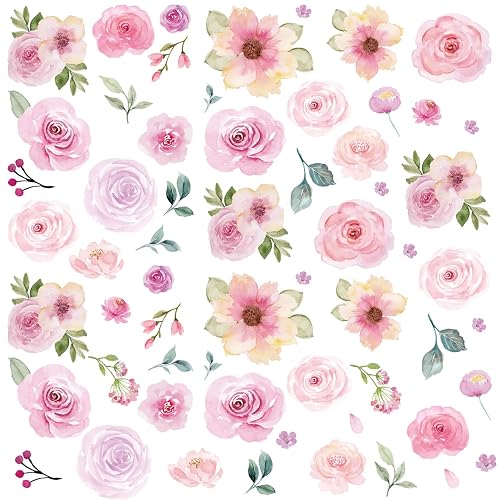 AOWDIAO 60 Pcs Flower Peel and Stick Wall Decals Watercolor