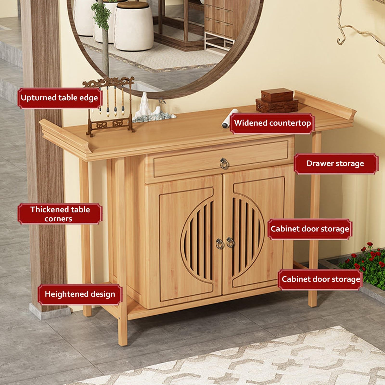 Meditation Shrine Buddhist Altar Table, Pooja Mandir Cabinet With Drawer Storage, Personal Spiritual Prayer Altar Cabinet
