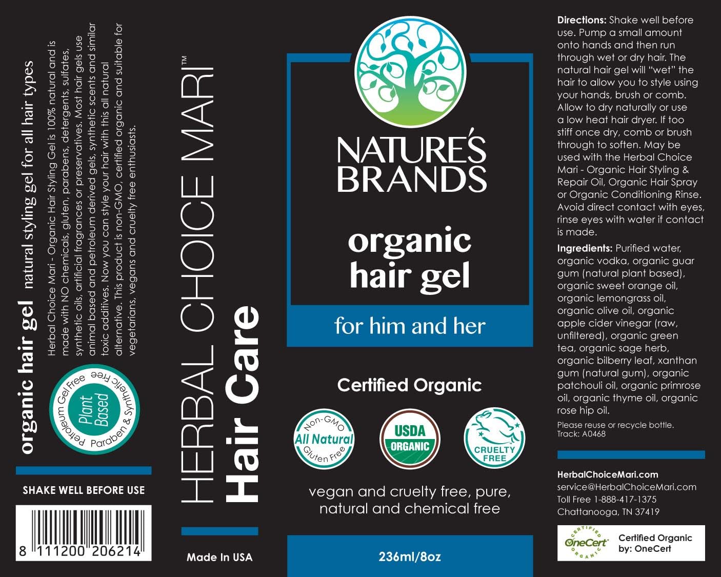Nature’s Brand - Herbal Choice Mari Organic Hair Gel, 8 Oz - All-Day Hold for Curly & Straight Hair, Nourishing, Rosehip & Olive Oil Gel with Sweet Orange, Lemongrass - Hydrates Color-Treated Hair - Image 2